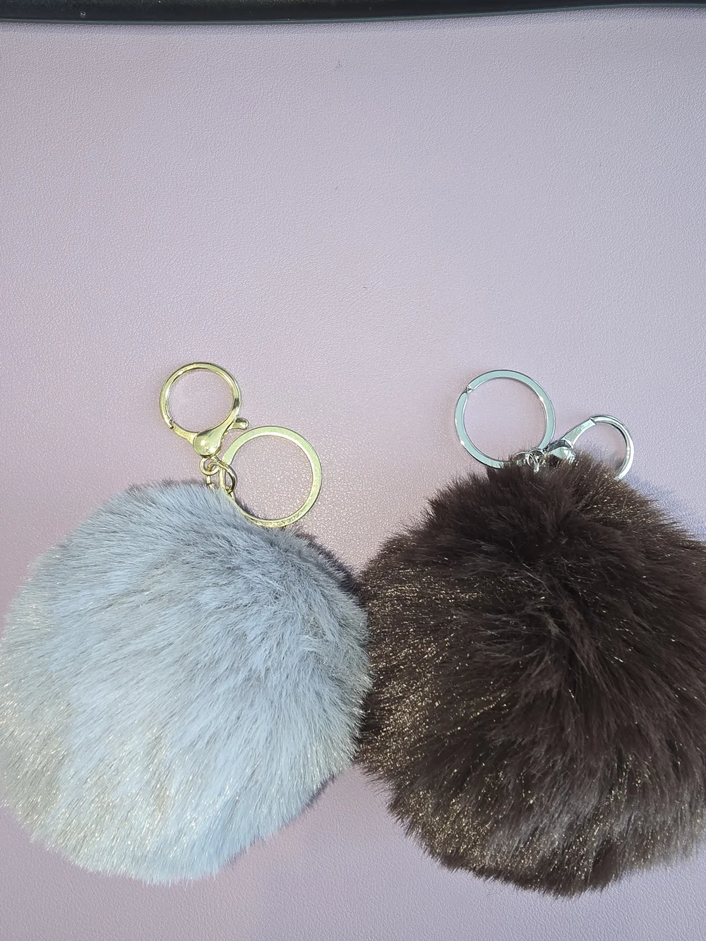 Pick One! Faux Fur Pom Pom Keychain - Brown & Light Gray, New Without Tags!